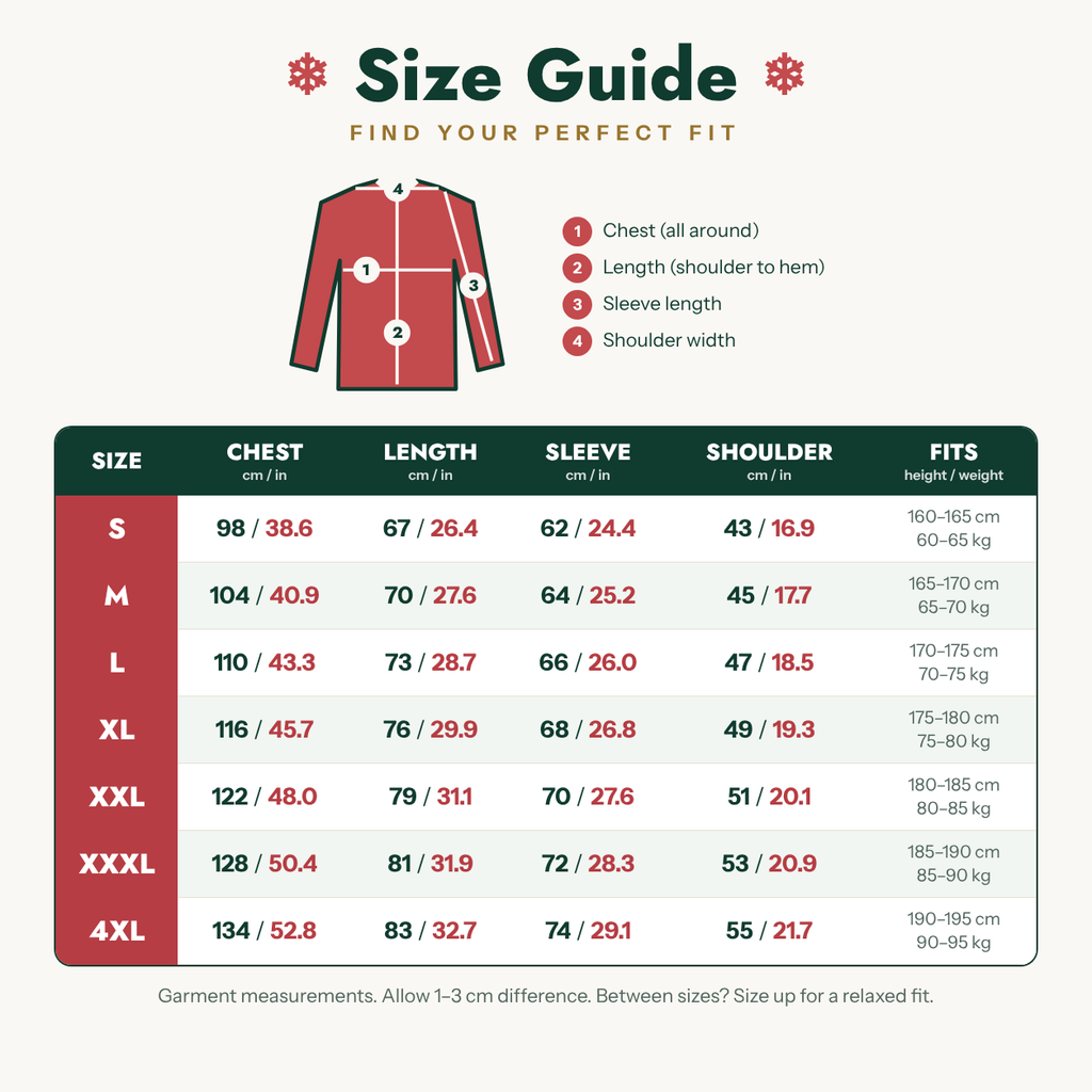 Jingle Balls Sweater - Size Guide